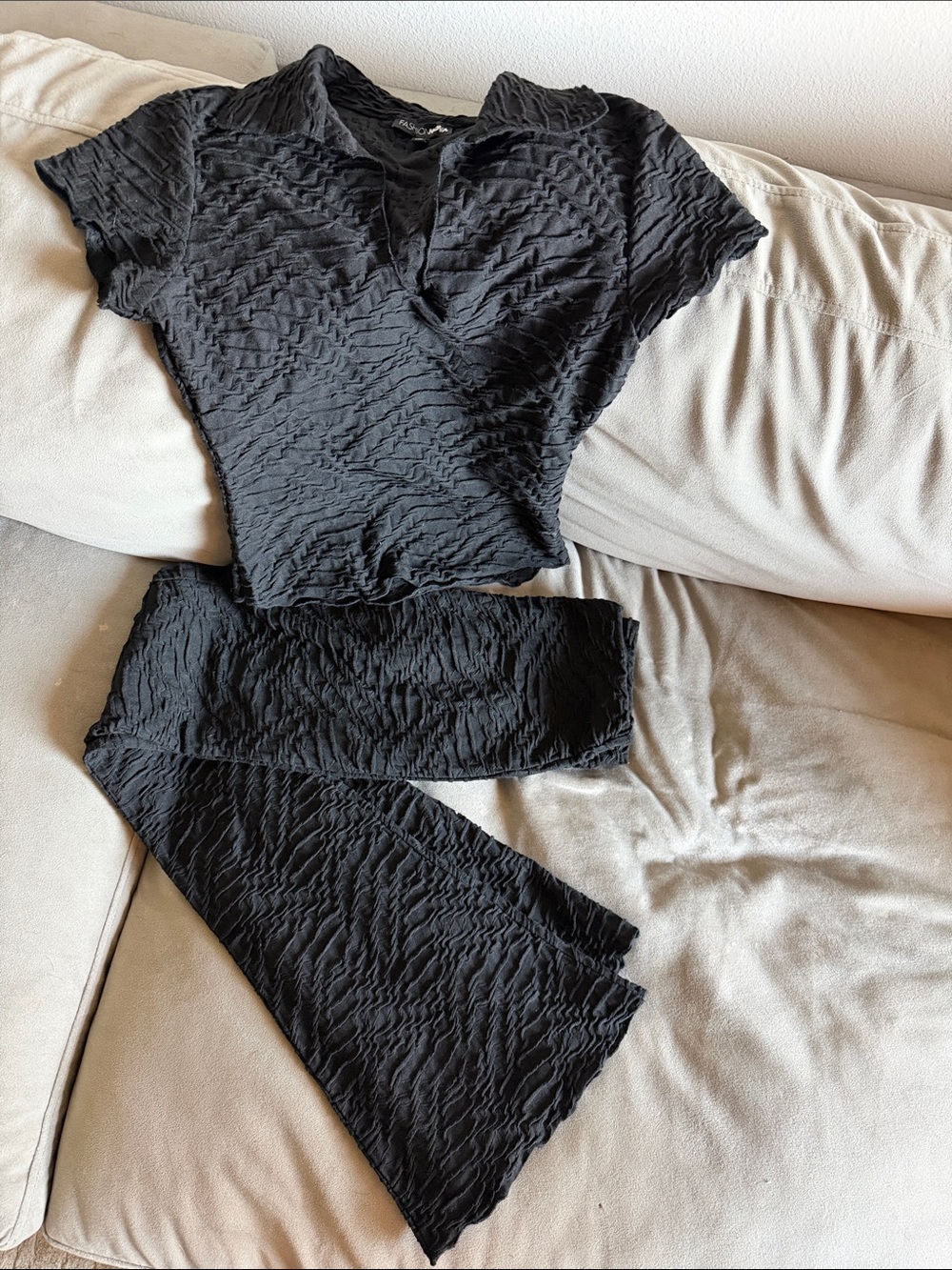 Fashion nova Textured Black Two-Piece Set - Top & Pants